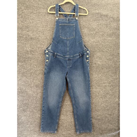 Gap Maternity Overalls Womens Large Stretch Denim Adjustable Medium Wash - Picture 1 of 11